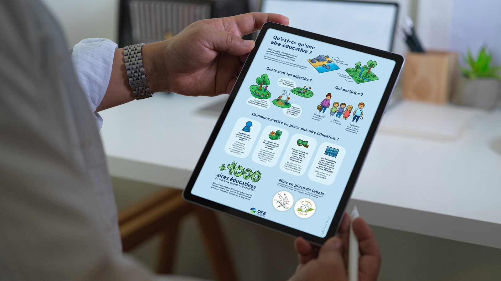 Digital tablet with the infographic on educational areas