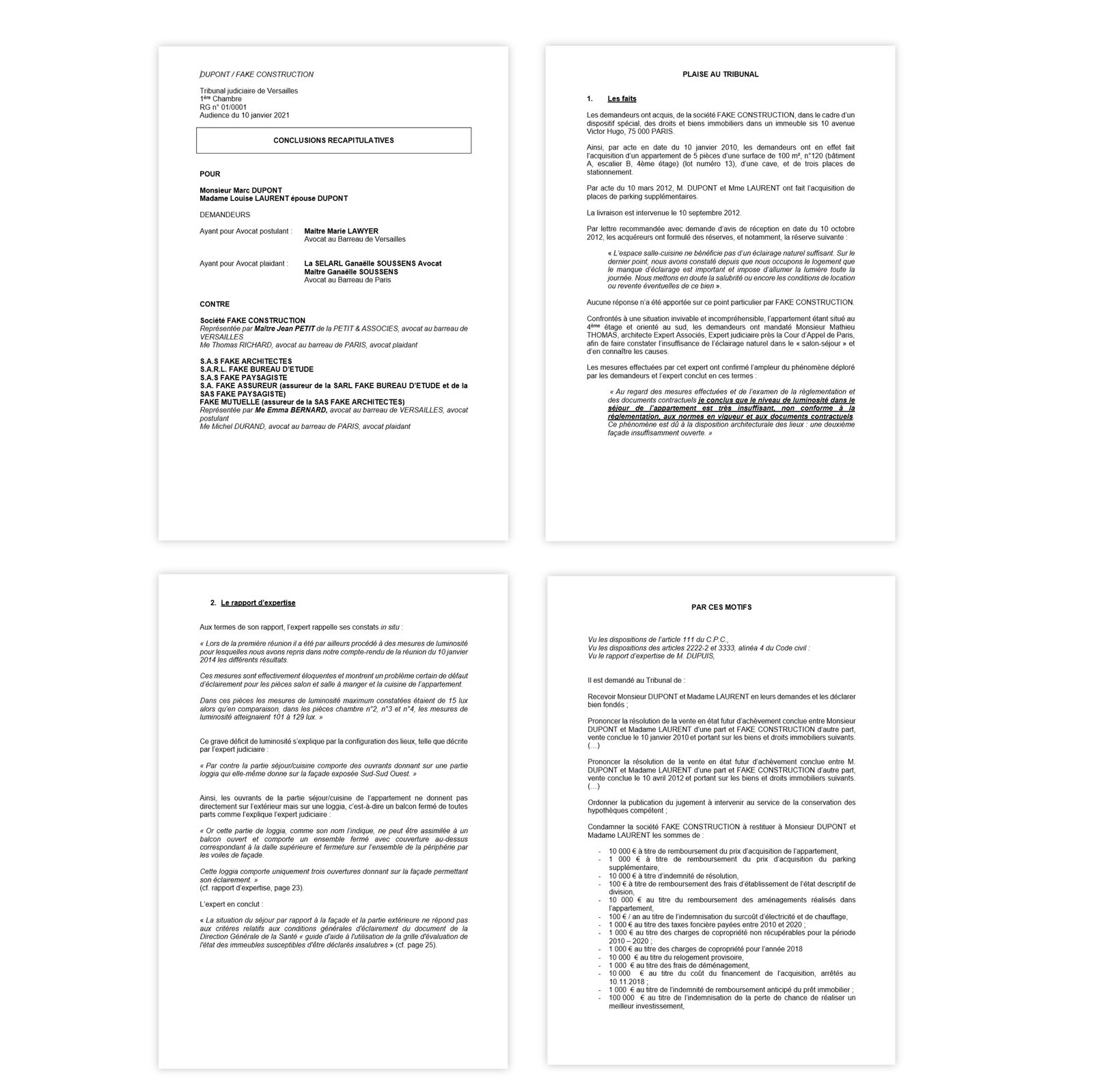 Extraits du jeu de conclusions initial