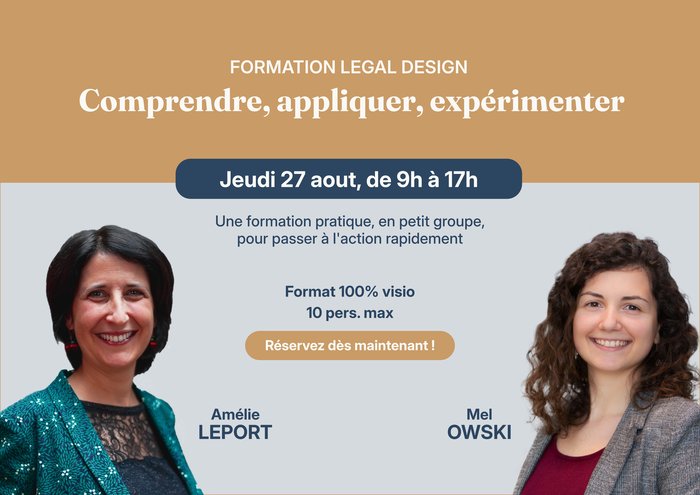 Visuel de la formation Legal Design animée par Amélie Leport et Mel Owski